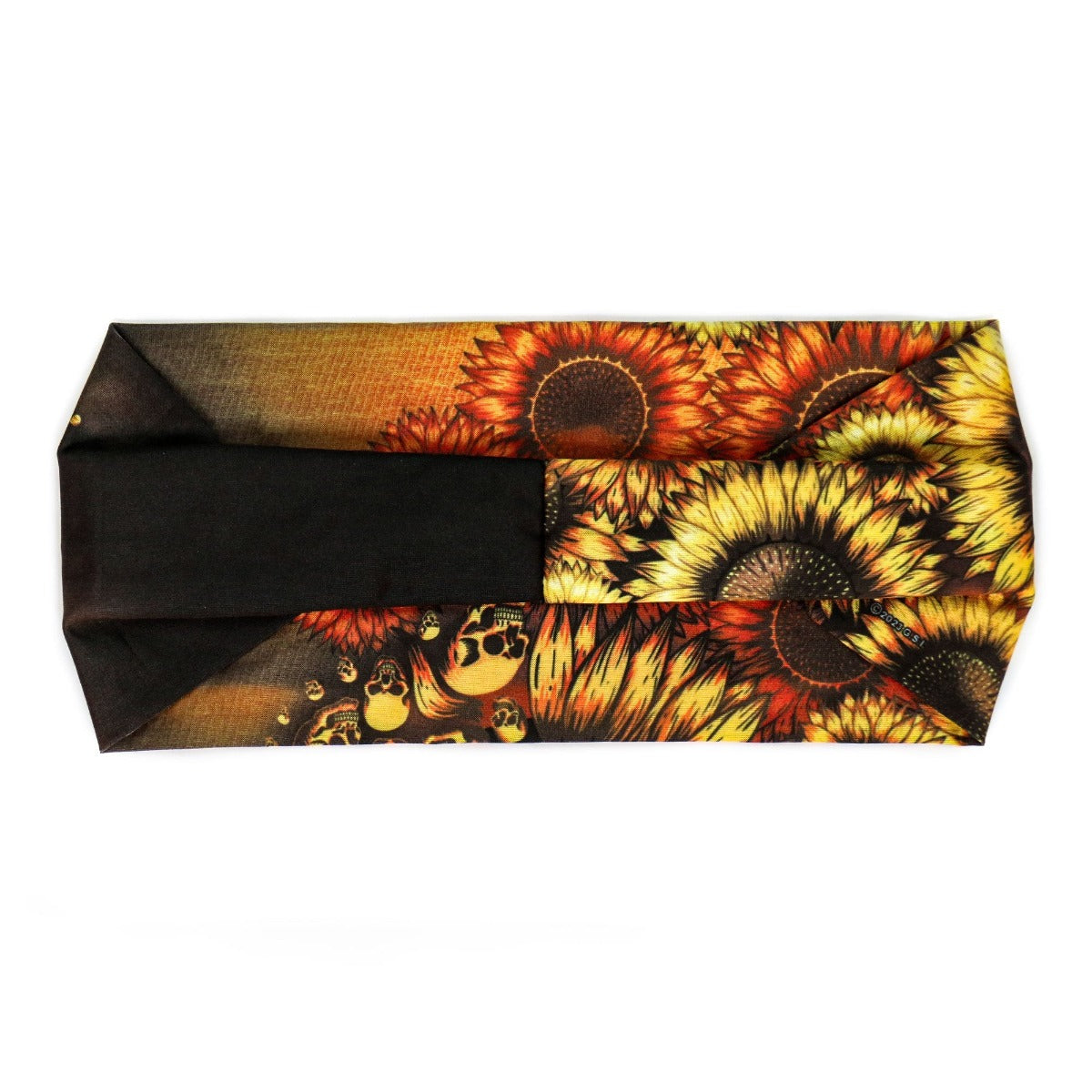 A Hot Leathers Sunflower Skulls Bandana Headband Wraps w/Rhinestones, perfect for adding a touch of sparkle and biker style to your look.
