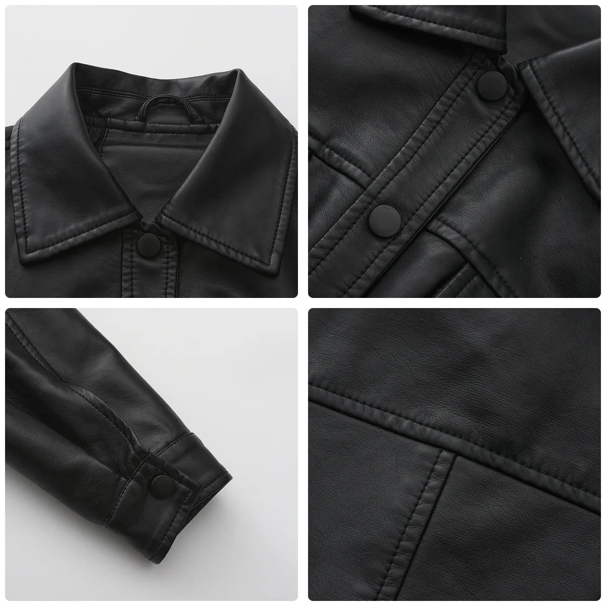Alr™ Women's Short Leather Biker Jacket with Lapel and Two Pockets