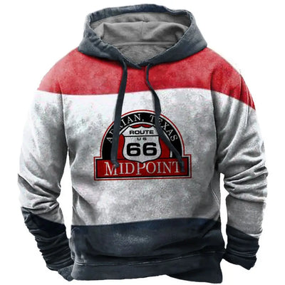 Alr™ Men's Vintage Route 66 3D Moto Print Hoodie