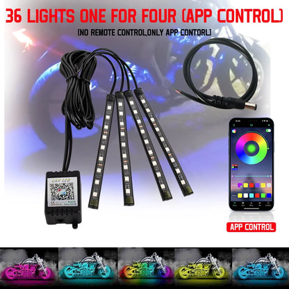 Motorcycle LED Lights - RGB Underglow Kit App Remote