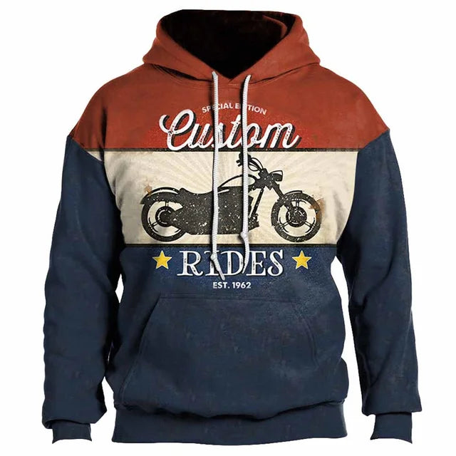 Alr™ Men's Vintage Route 66 3D Moto Print Hoodie