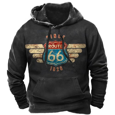 Alr™ Men's Vintage Route 66 3D Moto Print Hoodie