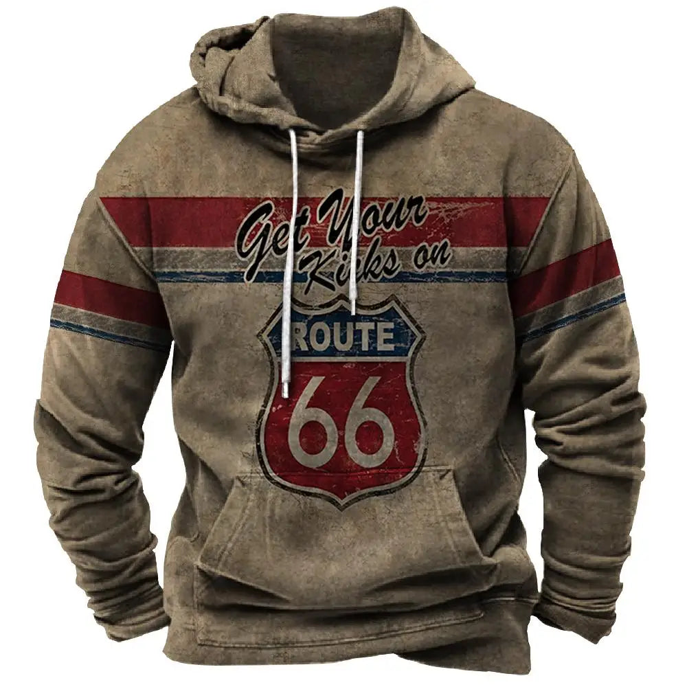 Alr™ Men's Vintage Route 66 3D Moto Print Hoodie