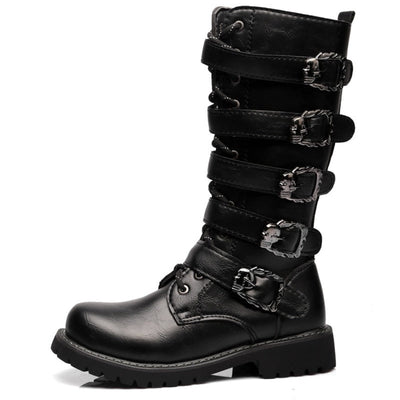 Mid-Calf Leather Motorcycle Riding Boots