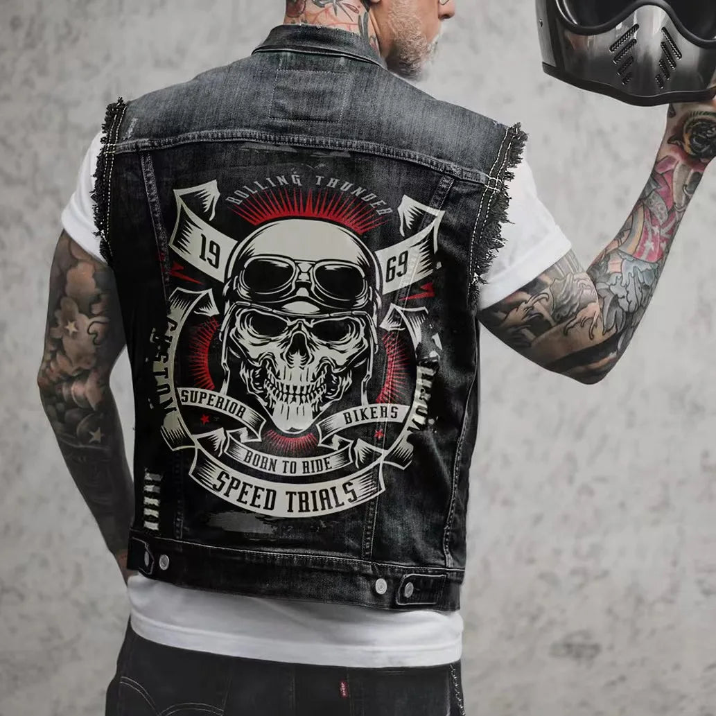 Alr™ Men's Denim Biker Motorcycle Vest, Speed Trials