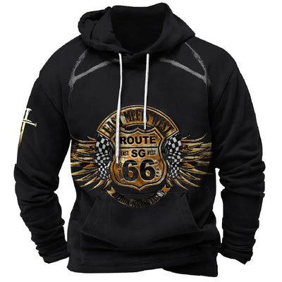 Alr™ Men's Vintage Route 66 3D Moto Print Hoodie