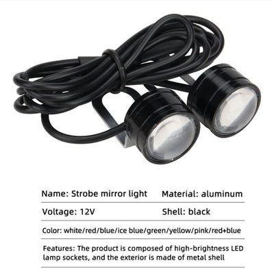 A pair of Motorcycle Strobe LED Driving Lights designed for enhanced safety and visibility, equipped with a wire for easy installation.