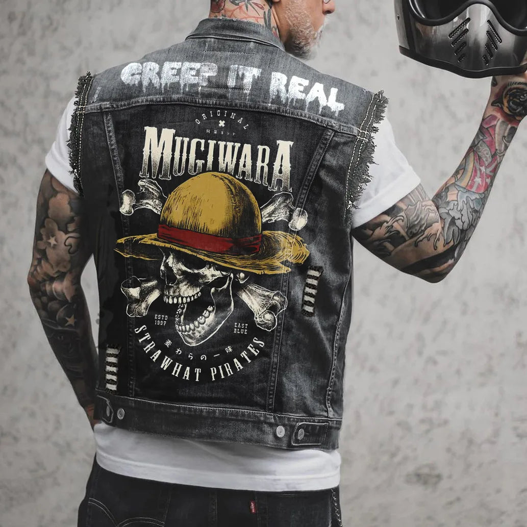 Alr™ Men's Denim Biker Motorcycle Vest, Creep It Real