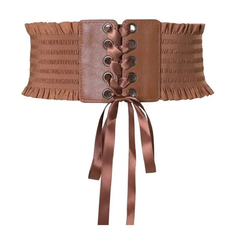 Brown lace up corset waist belt for women