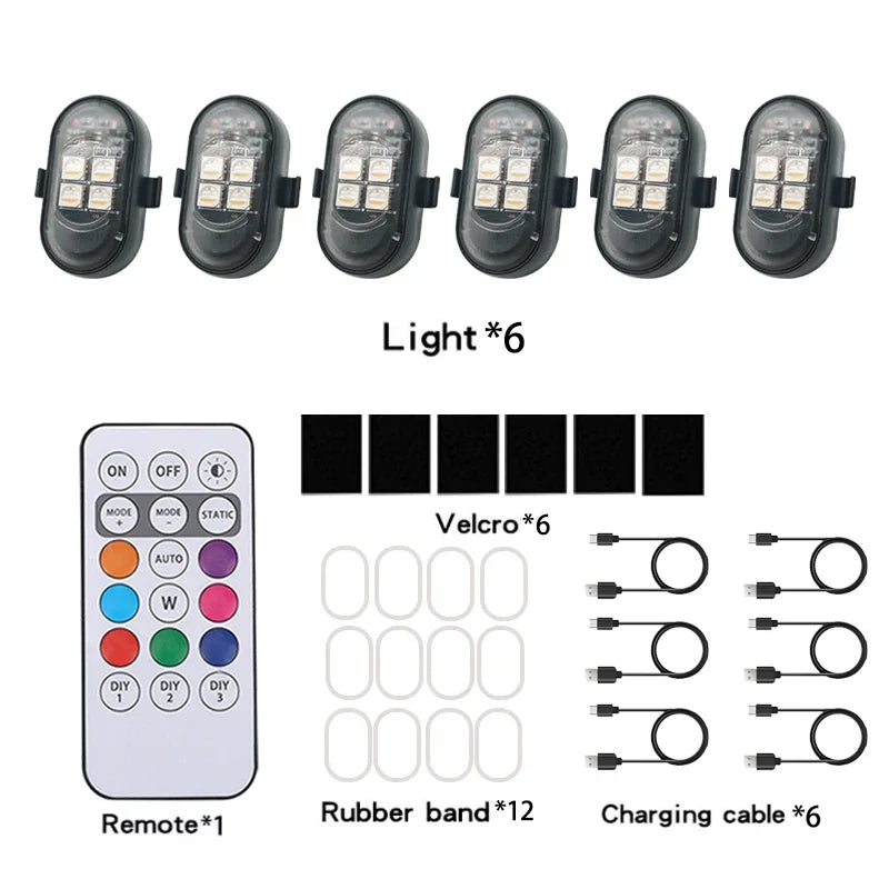 Motorcycle LED Lights - RGB Strobe Wireless Car Warning