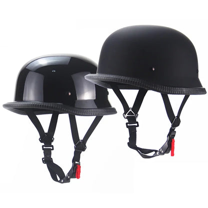German motorcycle helmet vintage WWII style half helmet DOT approved in matte black and gloss black