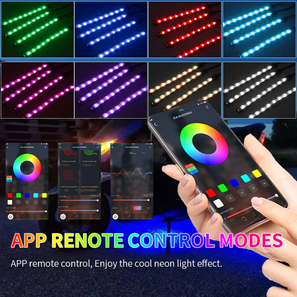 Motorcycle LED Lights - Underglow Strip Wireless RGB Remote