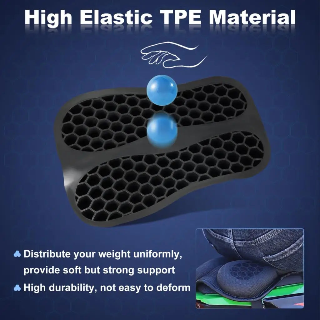 Discover unmatched comfort with the Alr™ 3D Motorcycle Seat Gel Cushion, featuring high elastic TPE material and a breathable honeycomb structure. It offers excellent weight distribution, softness, strong support, and durability, making it perfect for universal applications like motorcycle seat cushions.