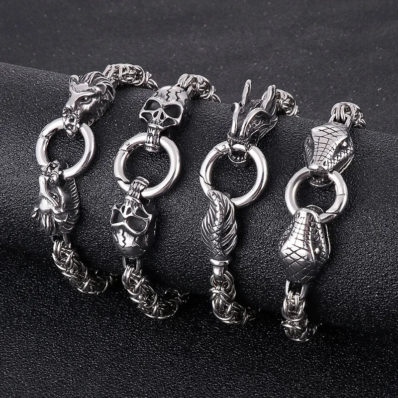 ALR™ Stainless Steel Skull Wolf Head Dragon Bracelet