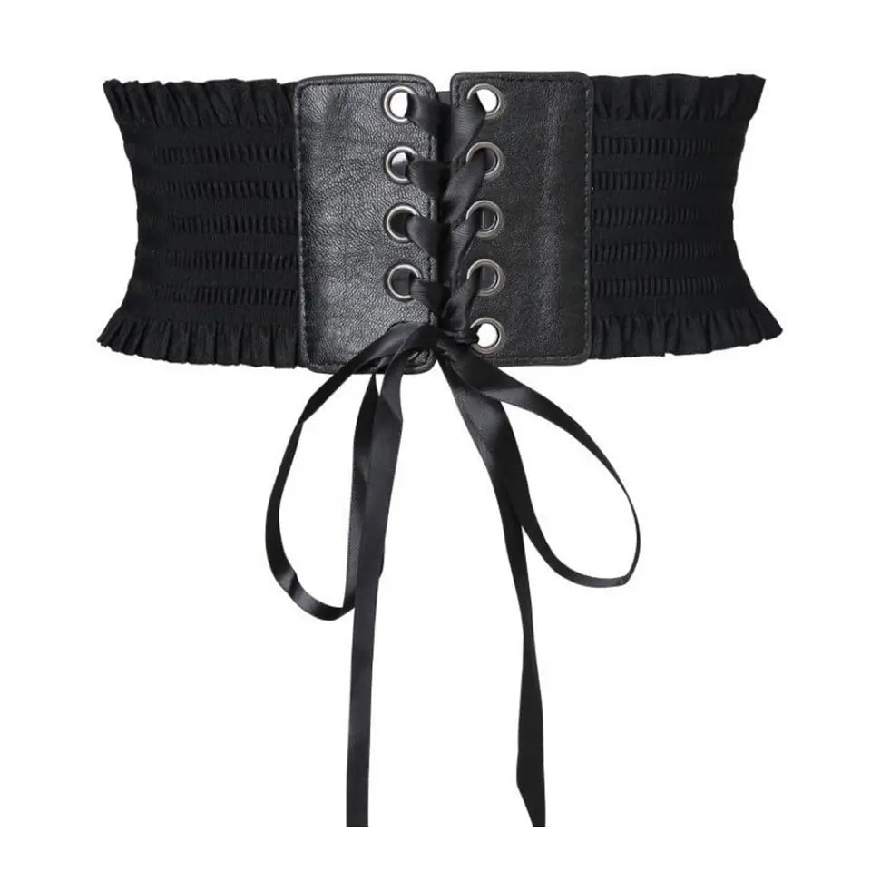 Black lace up corset waist belt with silver eyelets