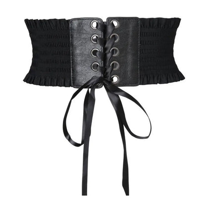 Black lace up corset waist belt with silver eyelets