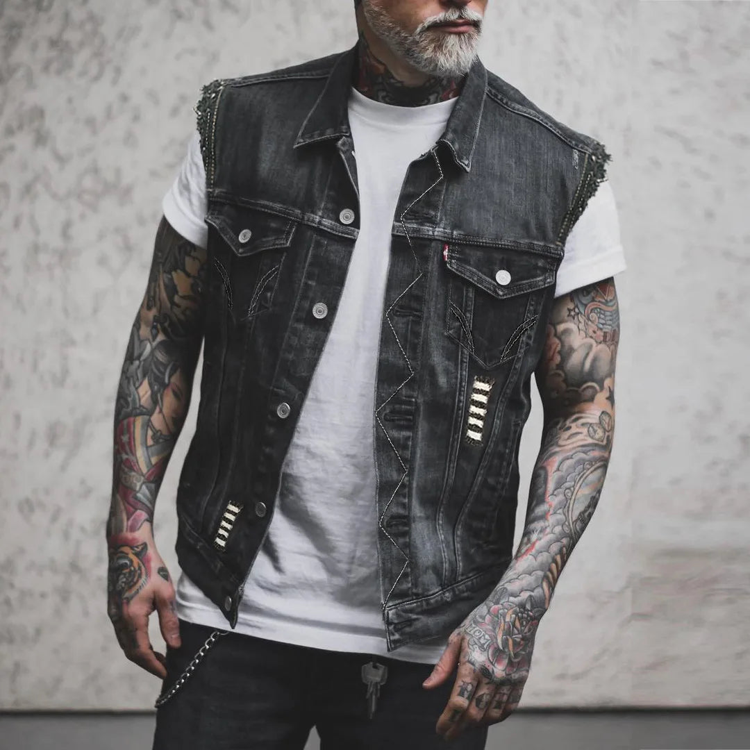 Alr™ Men's Denim Biker Motorcycle Vest, Cards & Dice