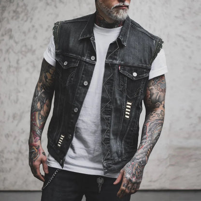 Alr™ Men's Denim Biker Motorcycle Vest, Native Skull