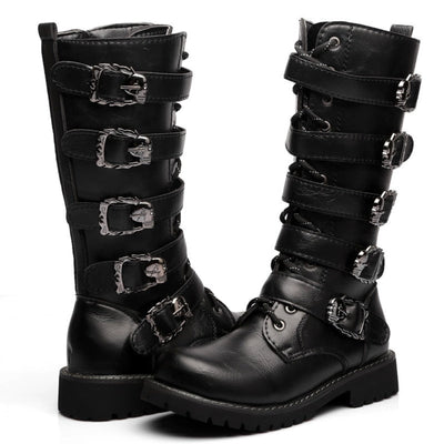 Mid-Calf Leather Motorcycle Riding Boots