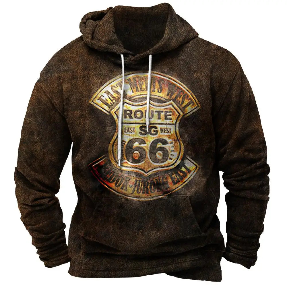 Alr™ Men's Vintage Route 66 3D Moto Print Hoodie