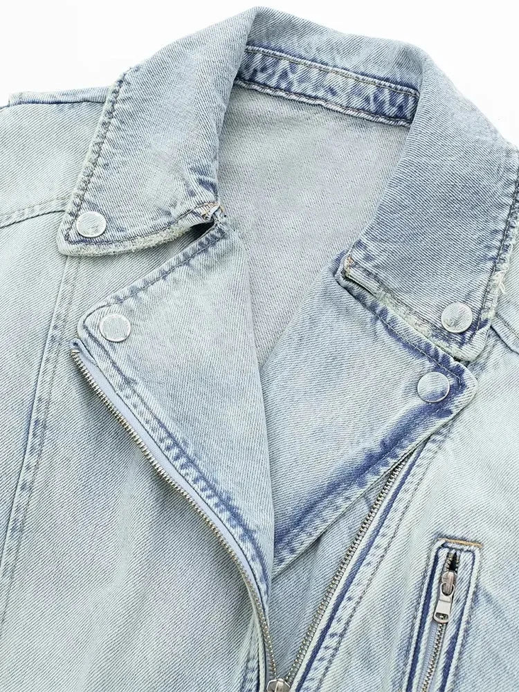 【2plan】Riet biker denim jacket Alr™ Women's Biker Denim Jacket – Chic Loose Streetwear