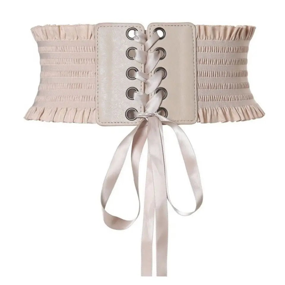 Beige lace up corset waist belt for women