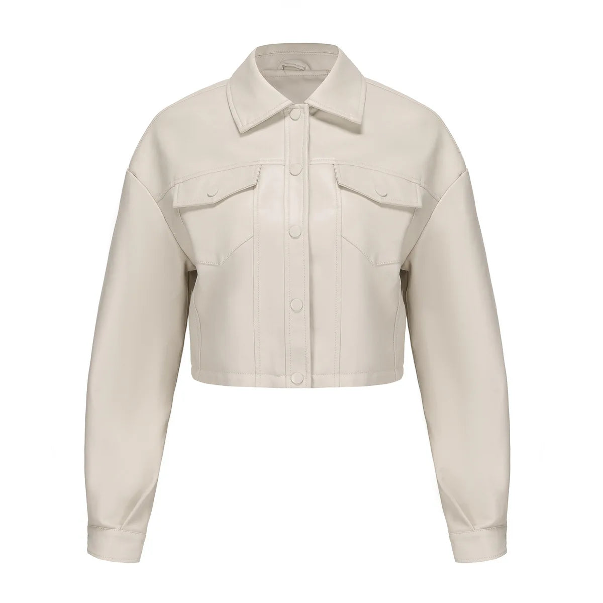Alr™ Women's Short Leather Biker Jacket with Lapel and Two Pockets