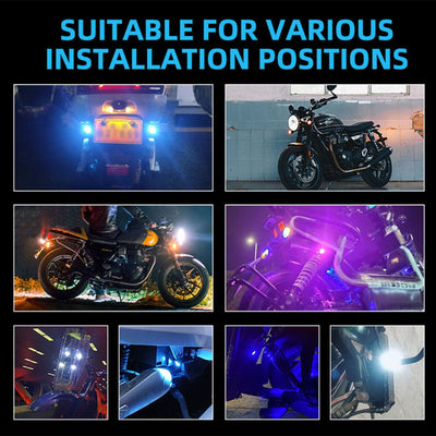 A collection of Motorcycle Strobe LED Driving Lights showcasing enhanced visibility and safety with various lighting features.