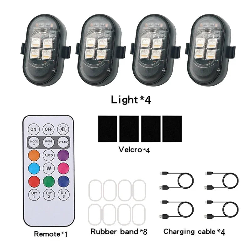 Motorcycle LED Lights - RGB Strobe Wireless Car Warning