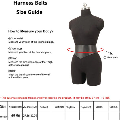 Size guide for the wide corset waist belt, one size fits 69 to 96 cm