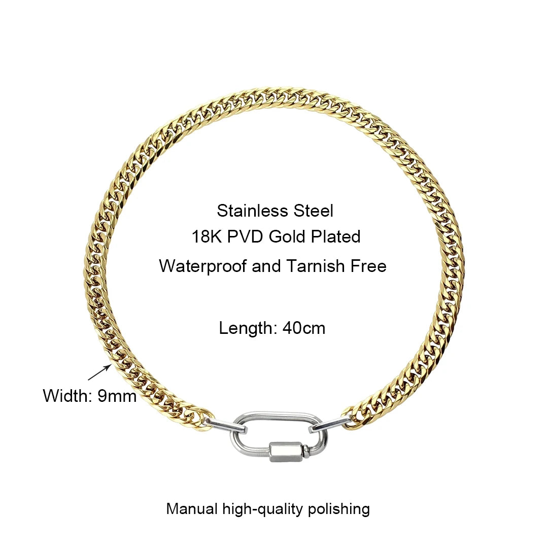 Designer Jewelry Tarnish Free 18K Gold Plated Stainless Steel Two Tone Chunky Charm Necklace Cuban Chain Necklace