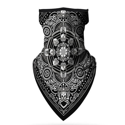 The ALR™ Outdoor Balaclava Motorcycle Face Mask features an intricate black and white skull and geometric pattern, making it a stylish addition to your motorcycle accessories.