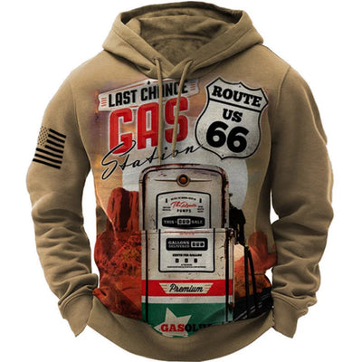 Alr™ Men's Vintage Route 66 3D Moto Print Hoodie