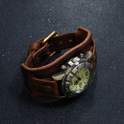 Alr™ Men's Punk Retro Leather Watch with Pin Buckle Strap