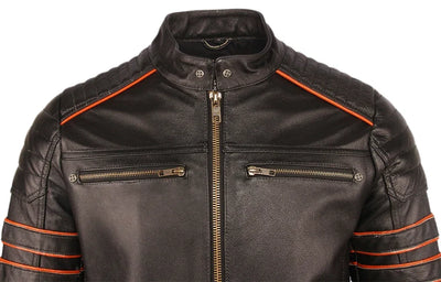 Alr™ Men's Skull Embroidered Motorcycle Cowhide Leather Jacket