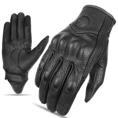 The Alr™ Vintage Goatskin Full-Finger Motorcycle Gloves boast a classic perforated design with shockproof padded knuckles and a wrist logo, merging style and safety. Enhanced with touch screen compatibility, they provide a perfect blend of vintage aesthetics and contemporary functionality.