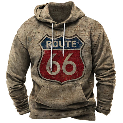 Alr™ Men's Vintage Route 66 3D Moto Print Hoodie