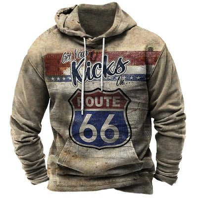 Alr™ Men's Vintage Route 66 3D Moto Print Hoodie