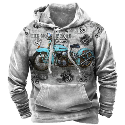 Alr™ Men's Vintage Route 66 3D Moto Print Hoodie