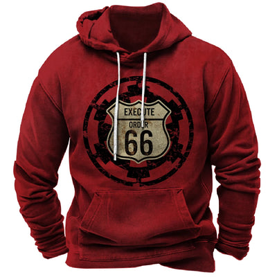 Alr™ Men's Vintage Route 66 3D Moto Print Hoodie