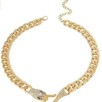 The ALR™ Vintage Punk Viper Necklace features a chunky gold chain with a snake head clasp adorned with small gemstones.