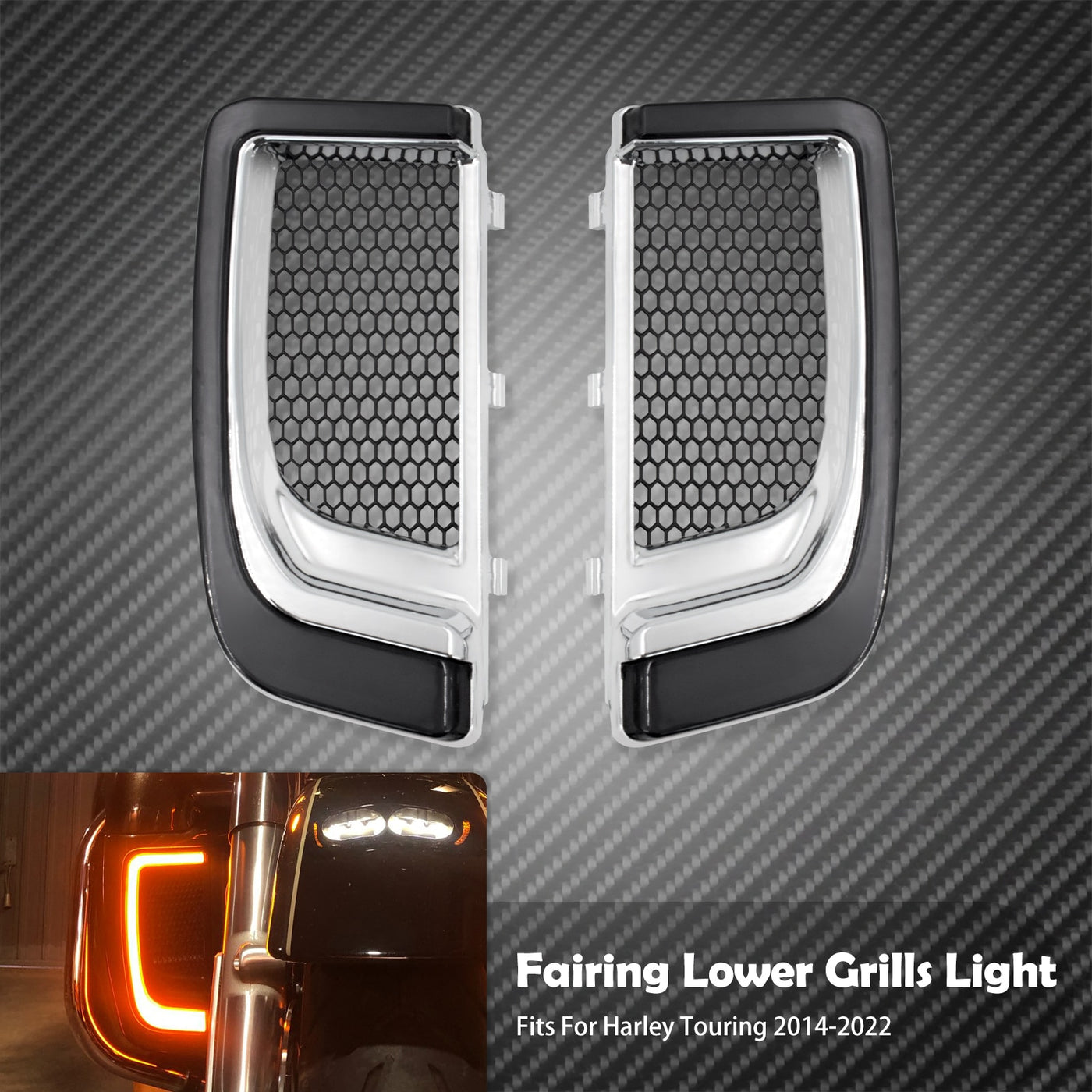 Enhance the aesthetics of your Harley-Davidson touring bike with the Motorcycle LED Turn Signal Light Fairing Lower Grills for Harley Touring. Boost visibility and maximize safety while cruising on your SEO-optimized.