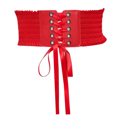 Red lace up corset waist belt for women