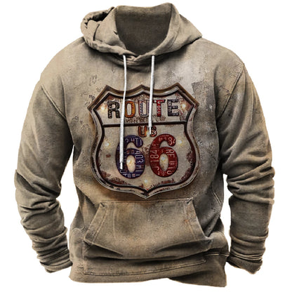 Alr™ Men's Vintage Route 66 3D Moto Print Hoodie
