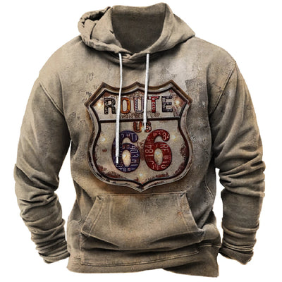 Alr™ Men's Vintage Route 66 3D Moto Print Hoodie