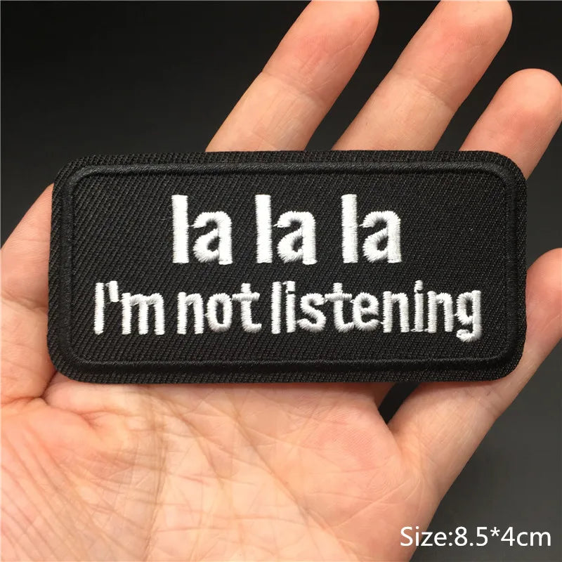 Alr™ Embroidered Iron-On Patch, I'm Not Listening