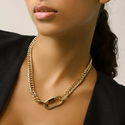 Designer Jewelry Tarnish Free 18K Gold Plated Stainless Steel Two Tone Chunky Charm Necklace Cuban Chain Necklace