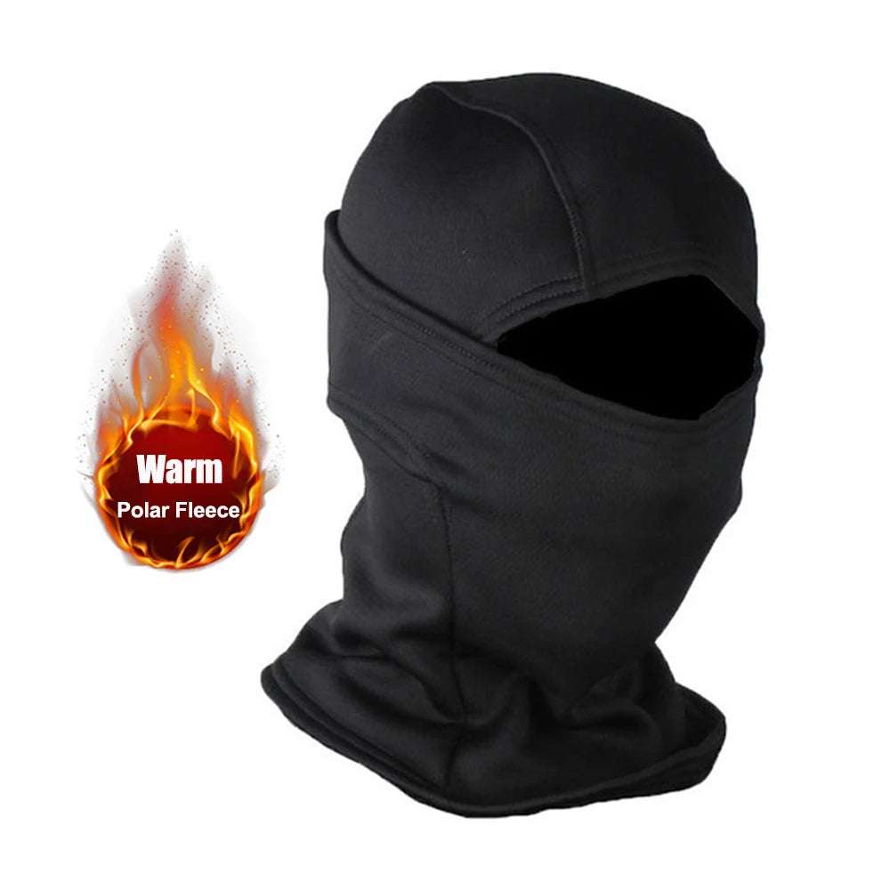 The ALR™ Winter Fleece Warm Camouflage Balaclava, featuring an eye opening, and a "Warm Polar Fleece" flame graphic, provides cold resistance.