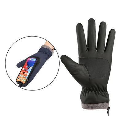 The ALR™ Winter Cold-proof Gloves, made from durable polyester, feature a touch-screen compatible black design with a smartphone in the palm area for functionality, perfectly tailored for today's tech-savvy man.