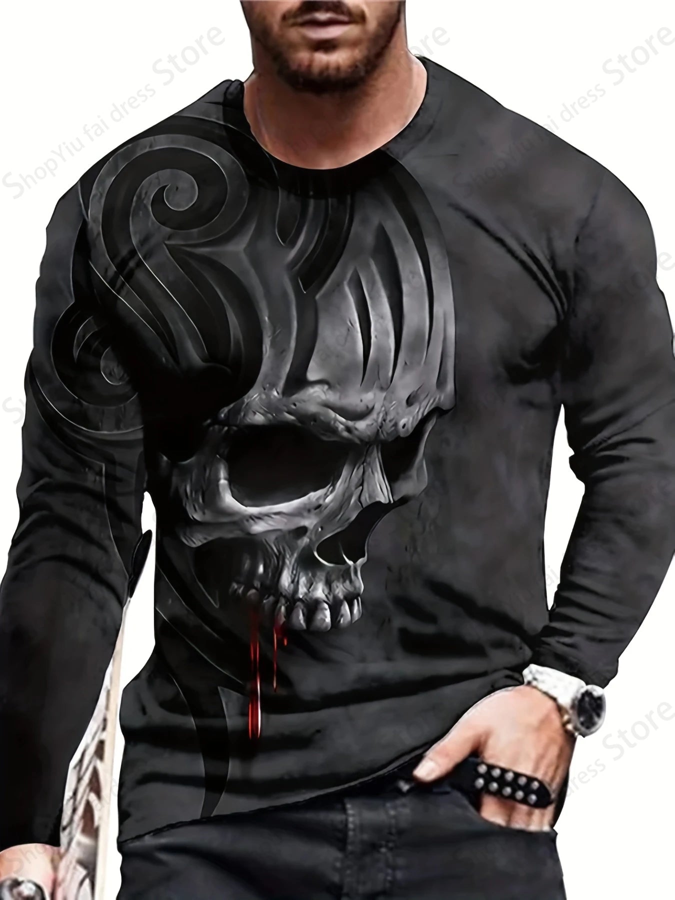 Alr™ Men's 3D Long Sleeves Skull Print Shirt